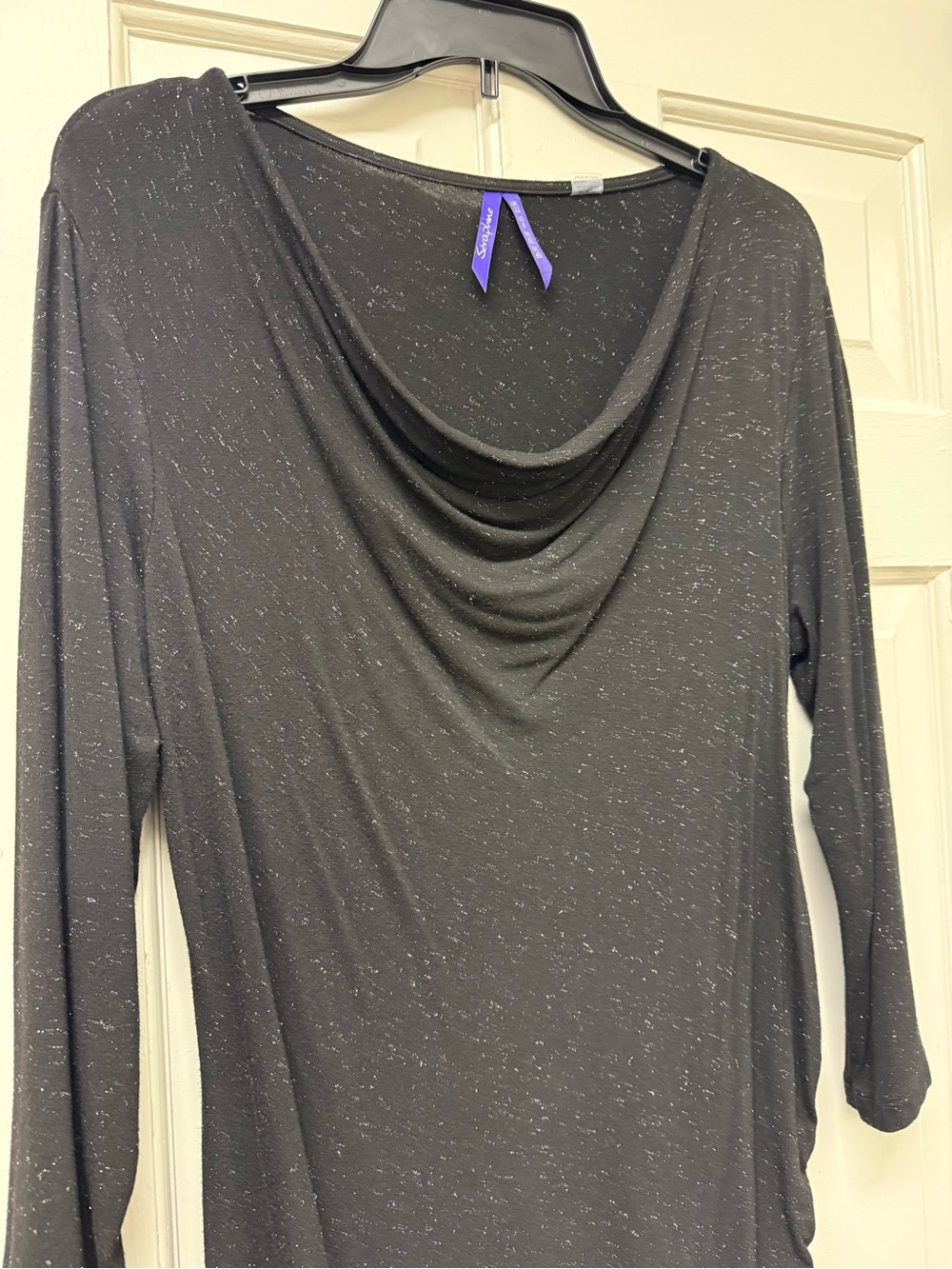 Seraphine black sparkly maternity top, size US 8.